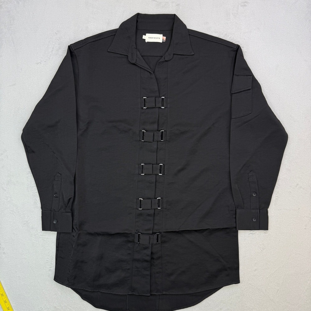 Honor The Gift Mining Shirt Dress Womens Large Black Buckle Utility Streetwear - Picture 2 of 10